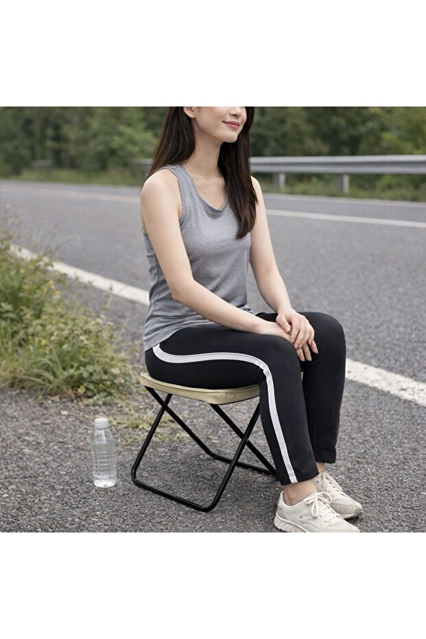 Flip Katlanır Kamp Taburesi Bej - 4