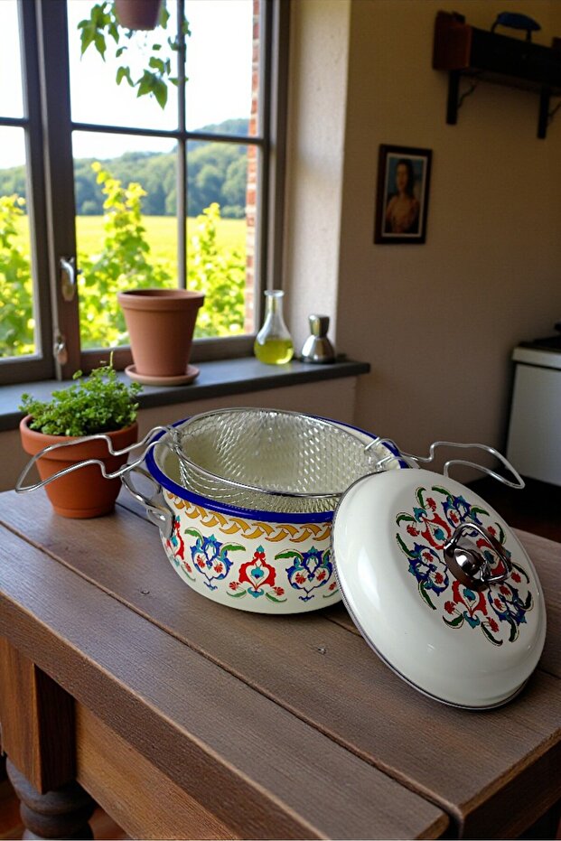 22 No 3,3L Enamel Pot&Fryer, Service, Food Camping, Picnic, Dowry