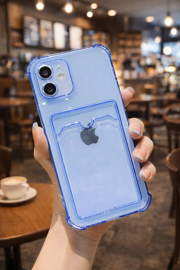iPhone 11 Compatible Lens Protected Shockproof Colorful Transparent Silicone Case with Card Holder