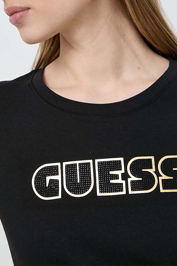 Glossy Logo Kadın Slim Fit T-Shirt - 3