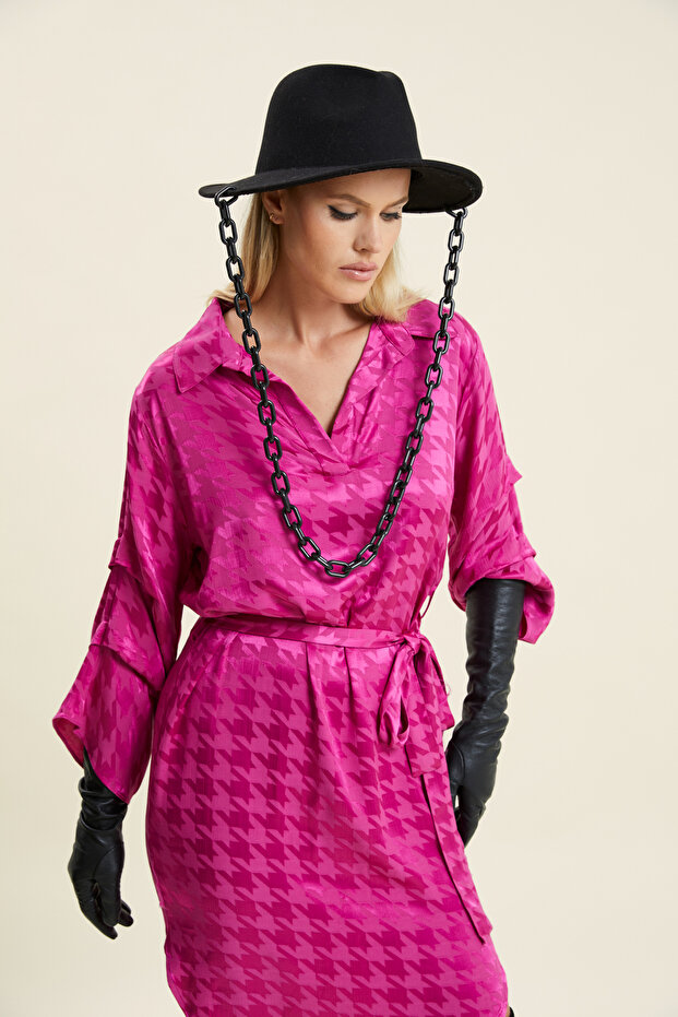 Houndstooth Patterned Dress - 2