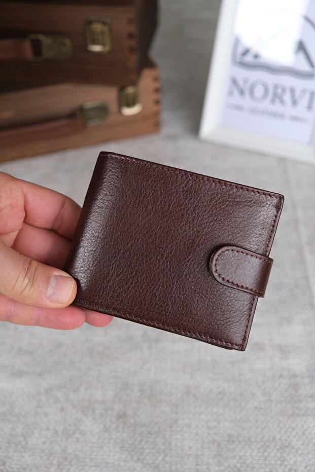 Horizontal Genuine Leather Wallet with Snap Fastener Zipper and Coin Compartment 1297