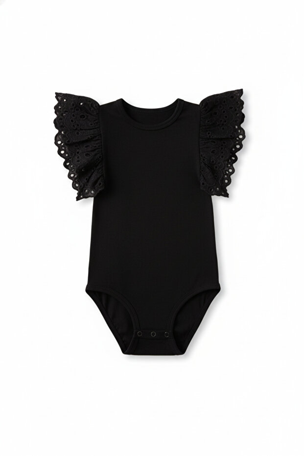 Girl's Black Lace Sleeve Bodysuit