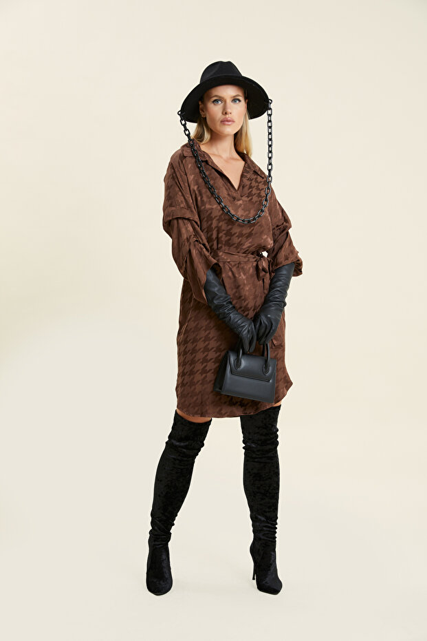 Houndstooth Patterned Dress - 1