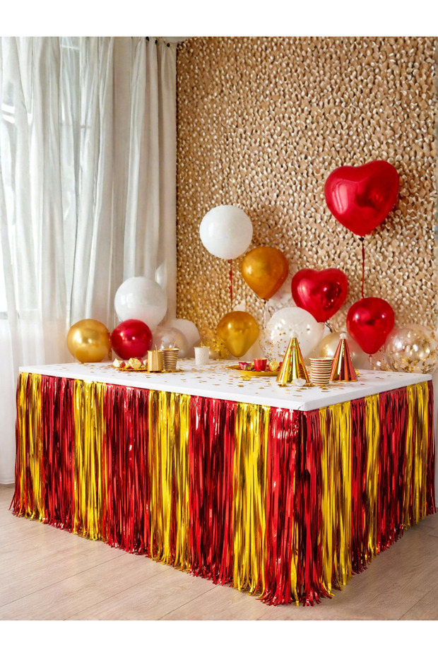 Yellow Red Metalized Table Skirt Fan Metallic Foil Tassel Table Border Table Edge Skirt