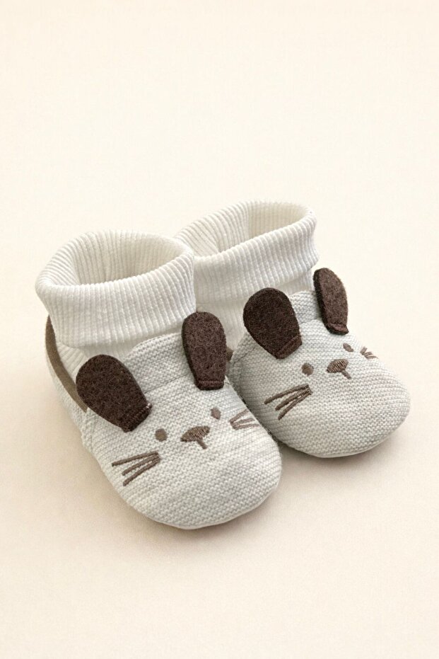 Gray Soft Sock Knit Booties, Baby Booties First Step, Non-Slip Sole Slippers