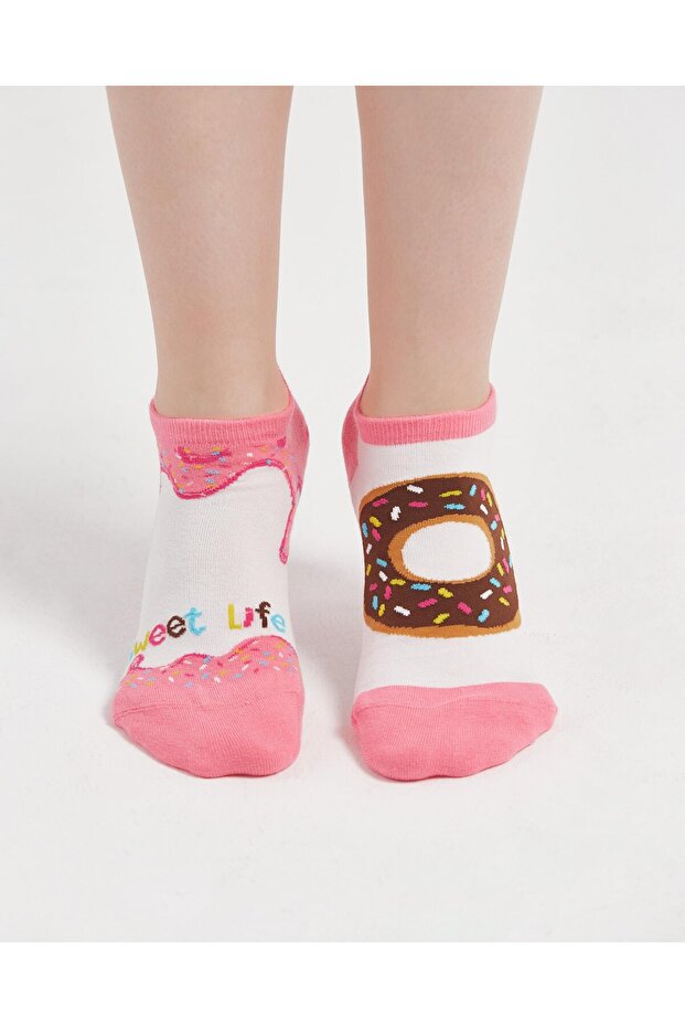 Sweet Life Patterned Pink Wife Different Short Booties Ankle Socks