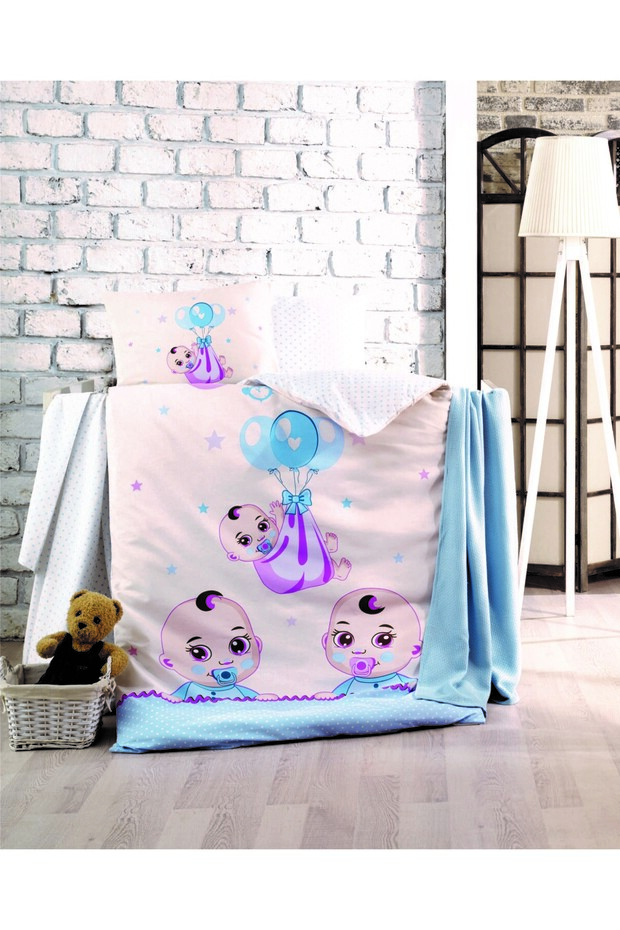 Kristal Bebe 100% Cotton Ranforce Duvet Cover Set - Soft Texture - Original Boxed - Babies Blue