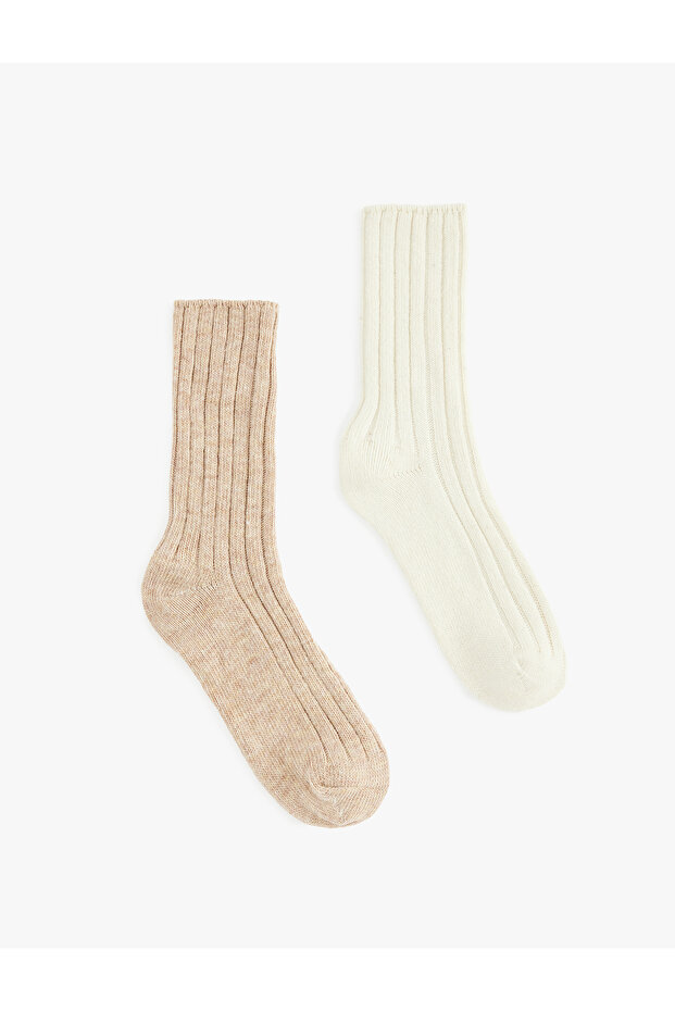 Ribbed Wool Blend 2-Piece Thick Sock Set