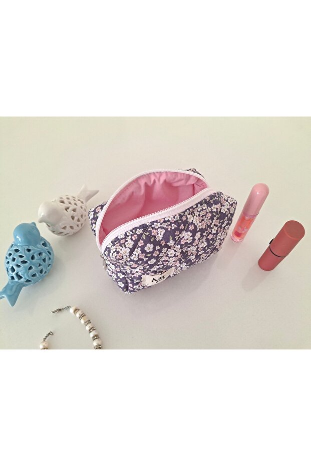 Winter Flowers Patterned Makeup Bag - Pad Bag - Small Size