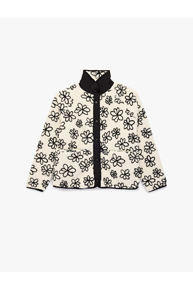 Long Sleeve Mock Neck Fleece-Lined Floral Transitional Jacket