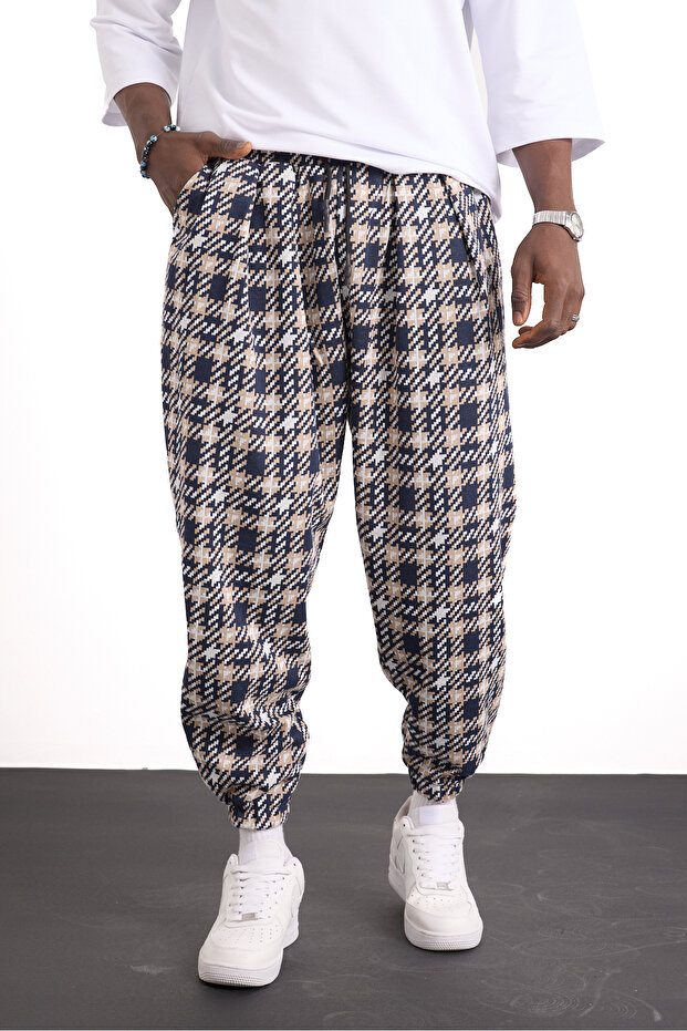 Men's Casual Patterned Pleated Shalwar with Elasticated Legs
