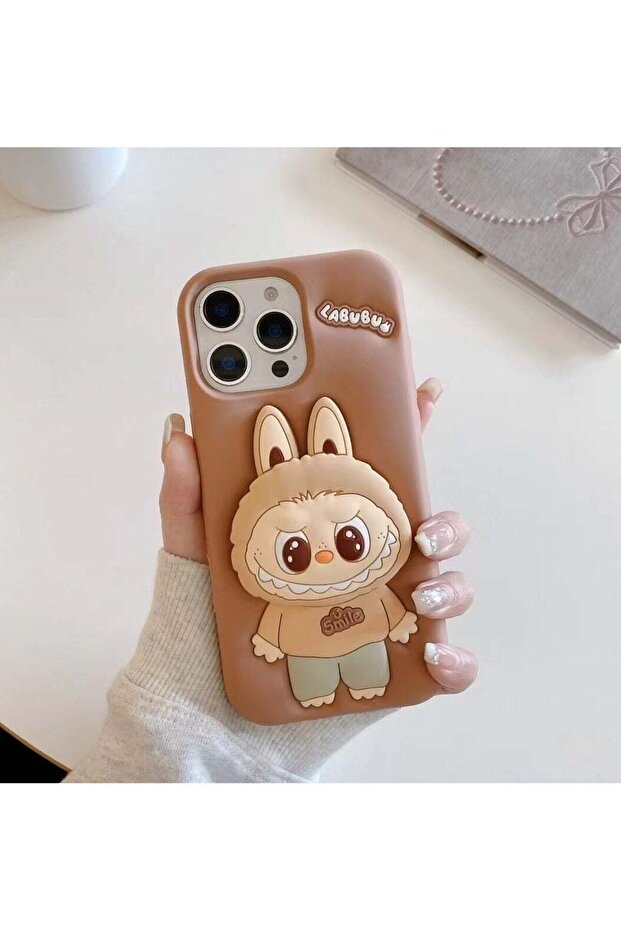 Silicone Cartoon Case with Kickstand for iPhone 12 Pro Max – Labubu 3D Cute Shockproof Cover