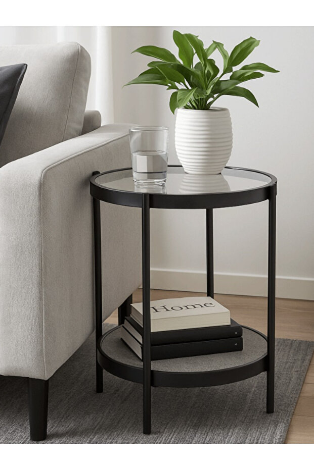 Two-tier round side table - modern space-saving design - 1