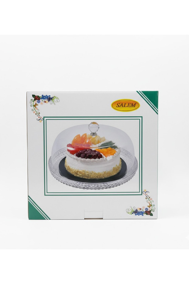 طبق كيك أكريليك بغطاء مقبب – 33 × 33 × 19 سم