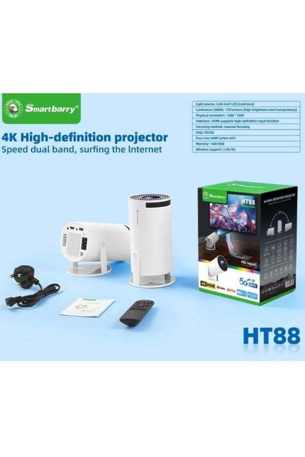 Smartbarry HT88 4K 1080P Mini Projector with WiFi & Bluetooth