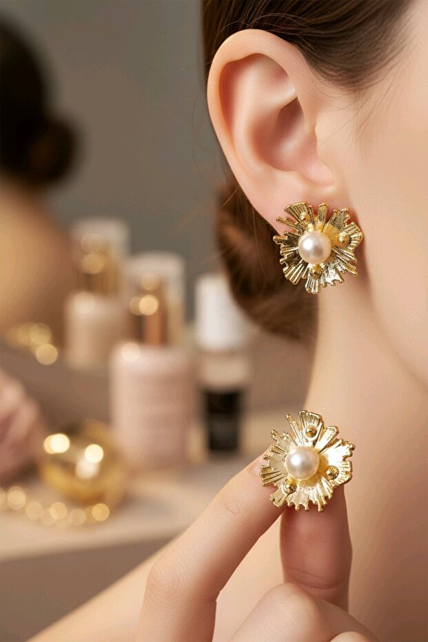 Gold İncili Küpe - 1