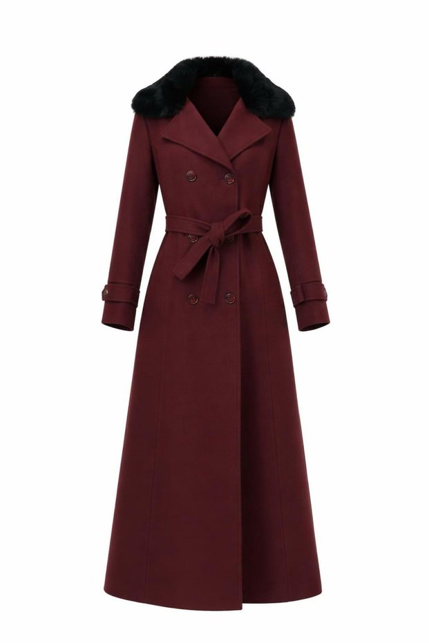 Double-Breasted Cashmere Coat with Fur Collar - Old Money Style