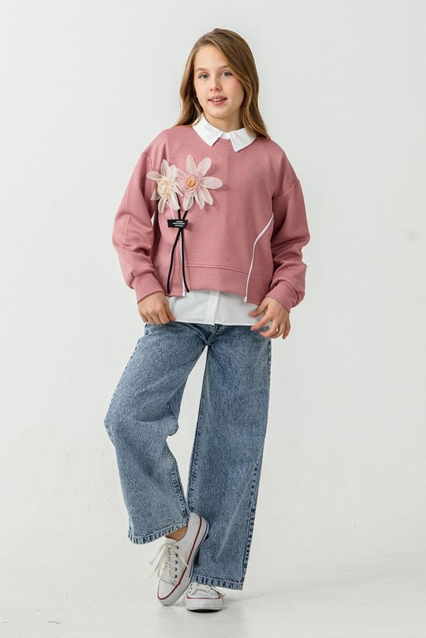 3D Flower Detailed 3-Piece Girl's Suit - Dusty Rose