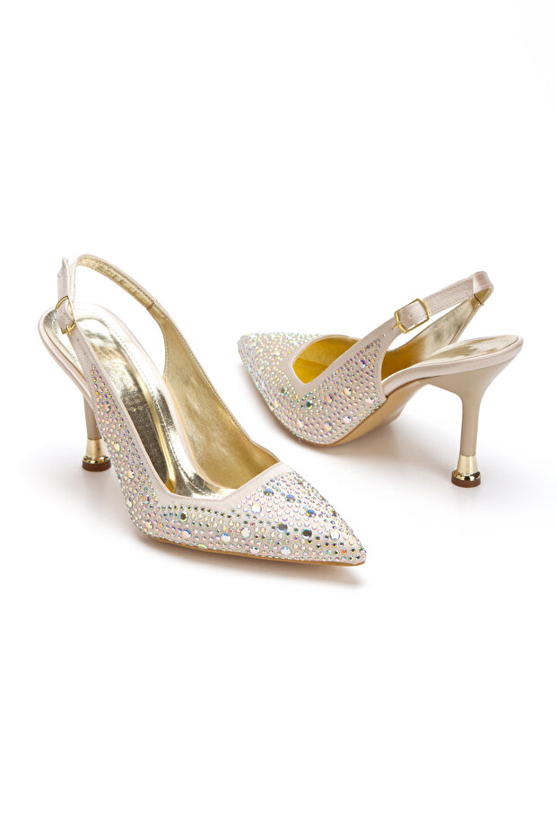 Women's Stone Embroidered Open Back Evening Dress Shoes