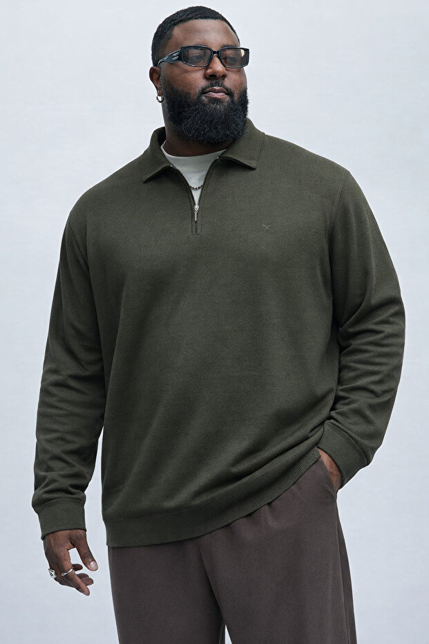 Men's Transitional Plus Size Khaki Knitwear Sweatshirt