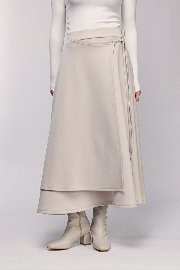 High Waist Tie-Up Layered Look Scuba Skirt