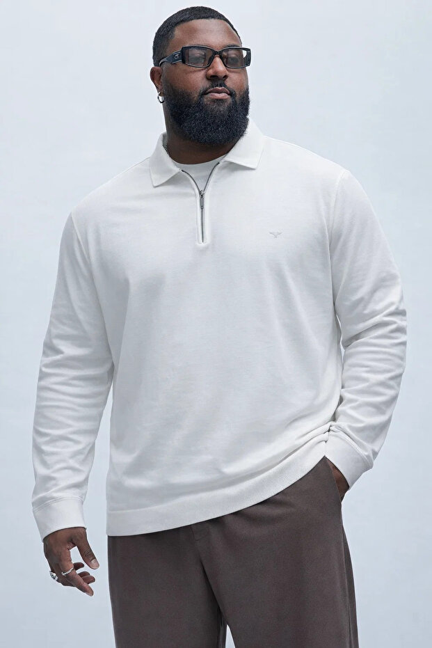 Men's Transitional Plus Size White Knitwear Sweatshirt