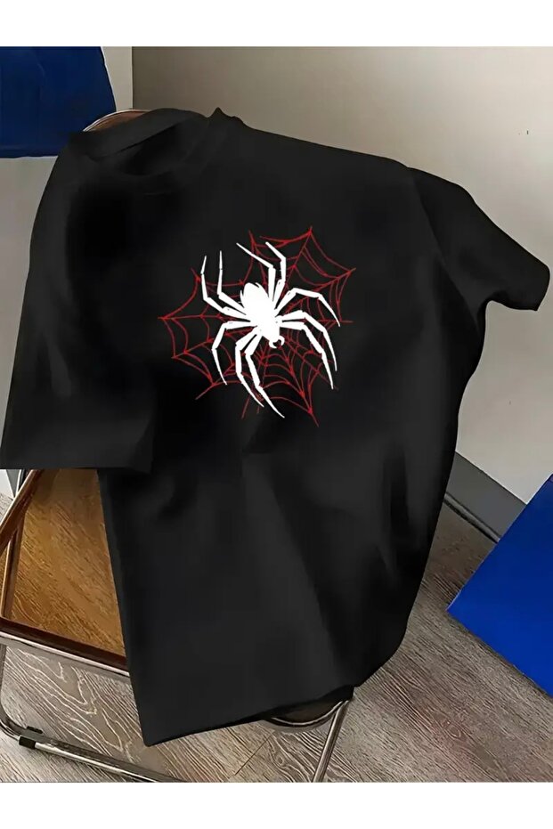 Spider Printed Oversize Circular Neck T-Shirt