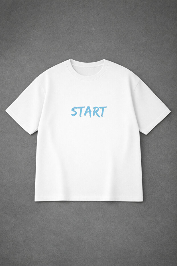 تي شيرت قصة فضفاضة للجنسين 100% قطن مريح بقصة مريحة BLUE START مطبوع