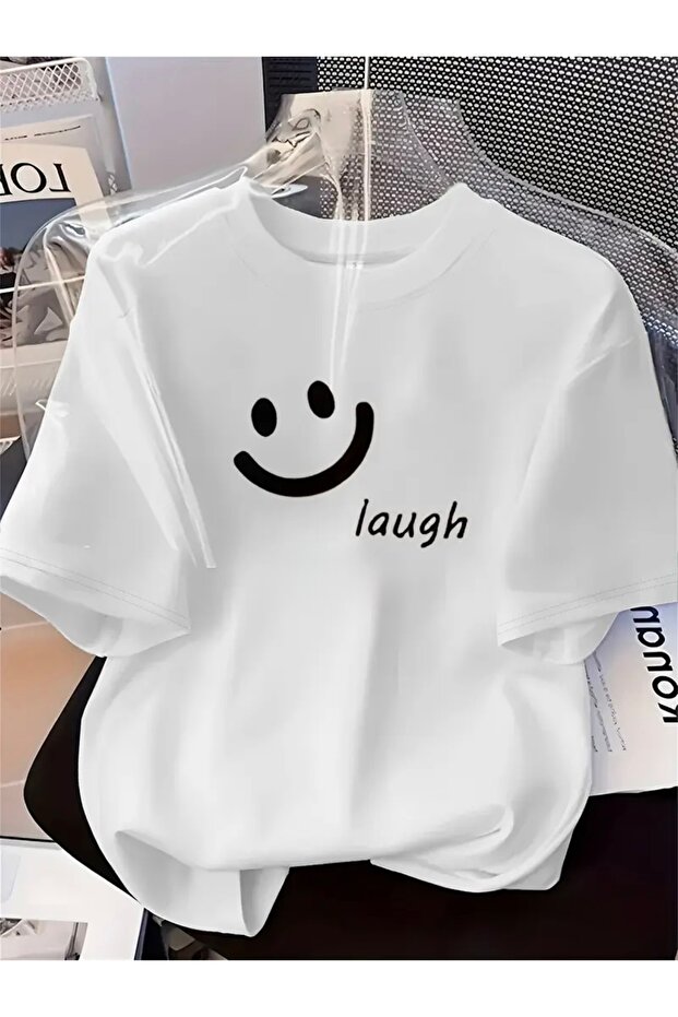 Laugh Printed Oversized Circular Neck T-Shirt
