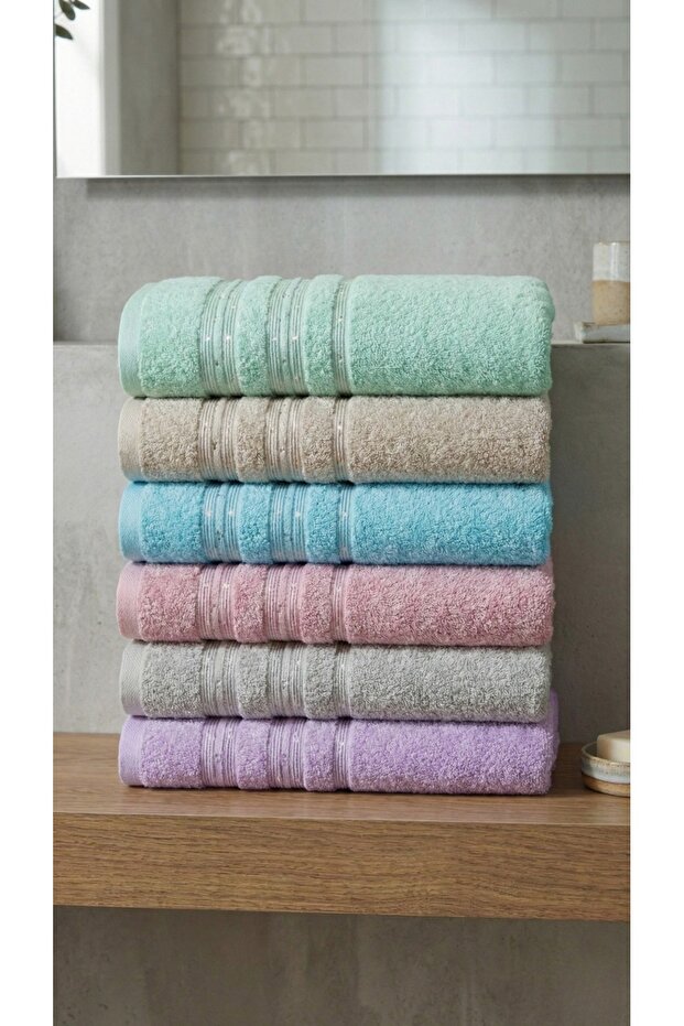 Pastel Colors 50X85 100% Cotton 6-Piece Hand and Face Towel Set