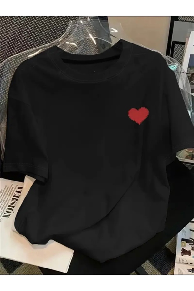 Red Heart Printed Oversize Circular Neck T-Shirt