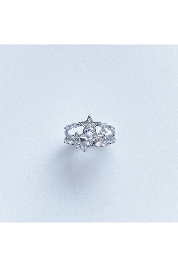 Double Row Round Stone Star Ring - 3