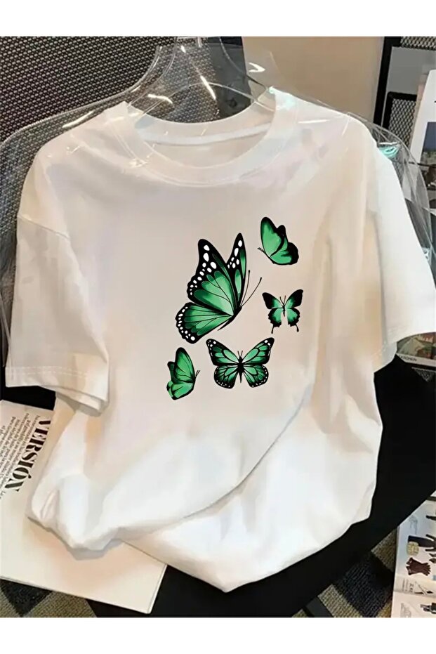 Ucan Butterflies Printed Oversize Circular Neck T-Shirt