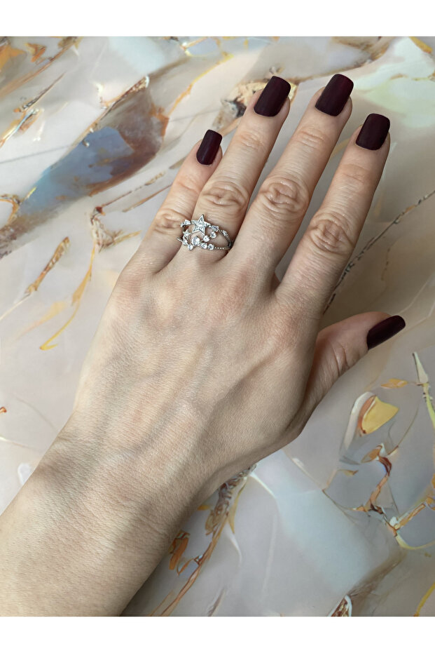 Double Row Round Stone Star Ring - 4