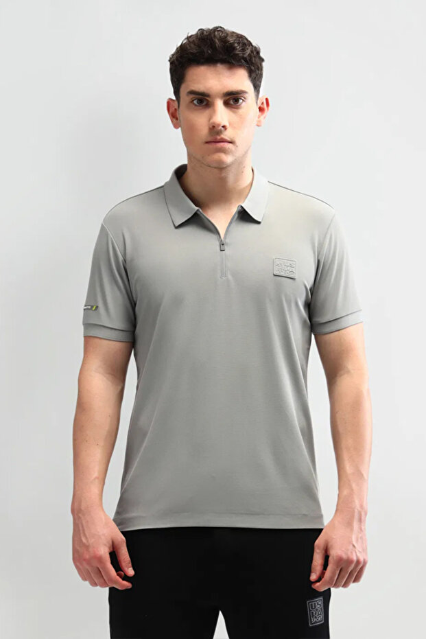 Mens Grey Solid Slim Fit Polo Shirt