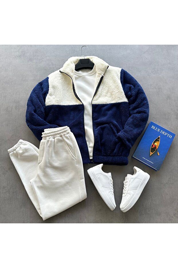 سترة رجالية من القطيفة المجزأة وبنطلون رياضي بثلاث خيوط - 1