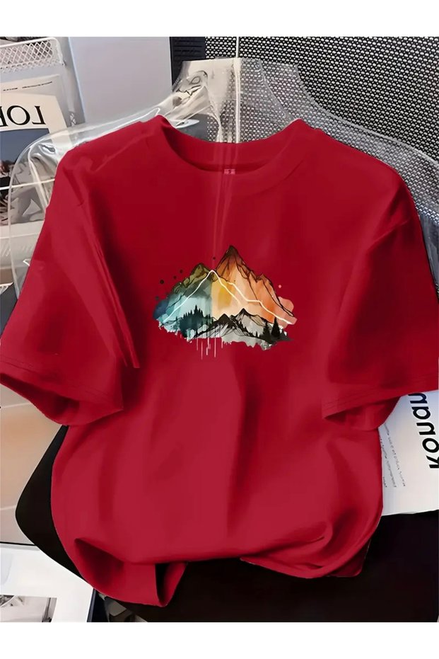 Colorful Dag Printed Oversize Circular Neck T-Shirt
