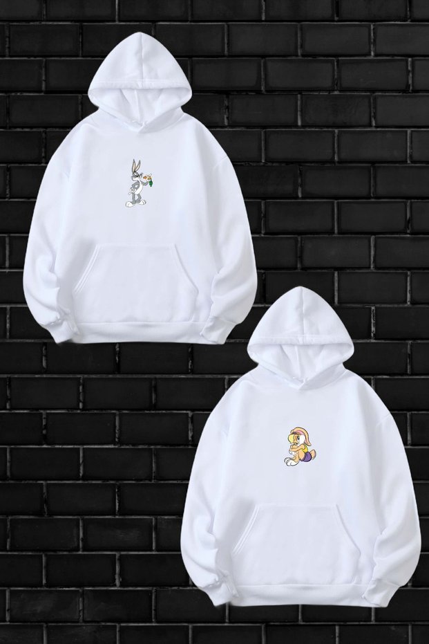 Unisex Printed Lover Couple Combination Set of 2 Cotton Fleece-Lined Sweat