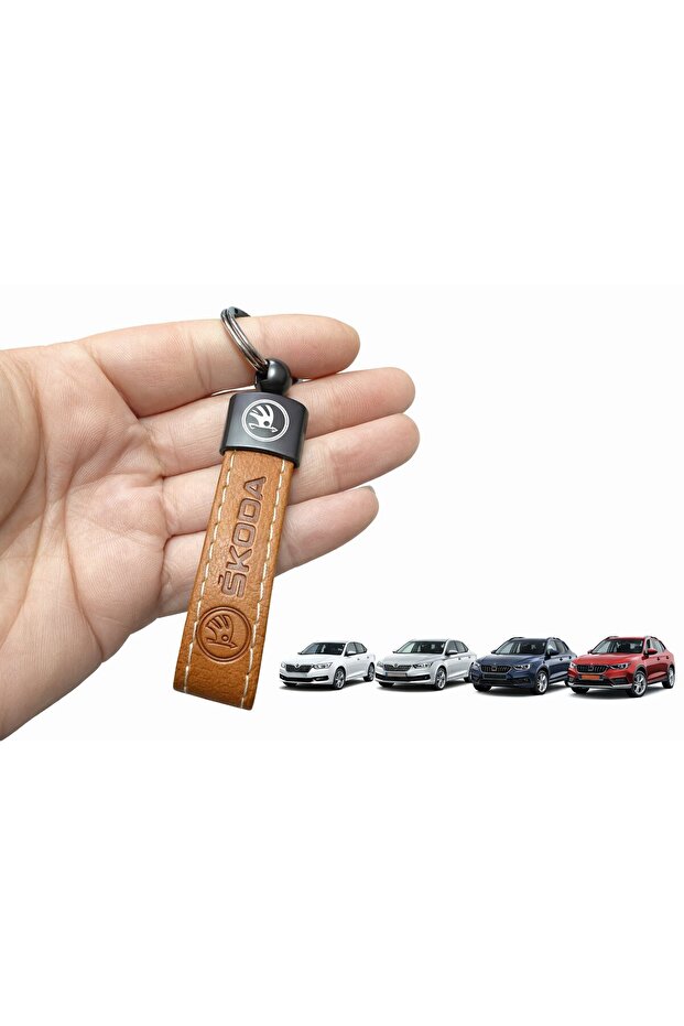 Skoda Compatible Faux Leather Keychain – Stylish Design, Durable Use Brown 1 Piece