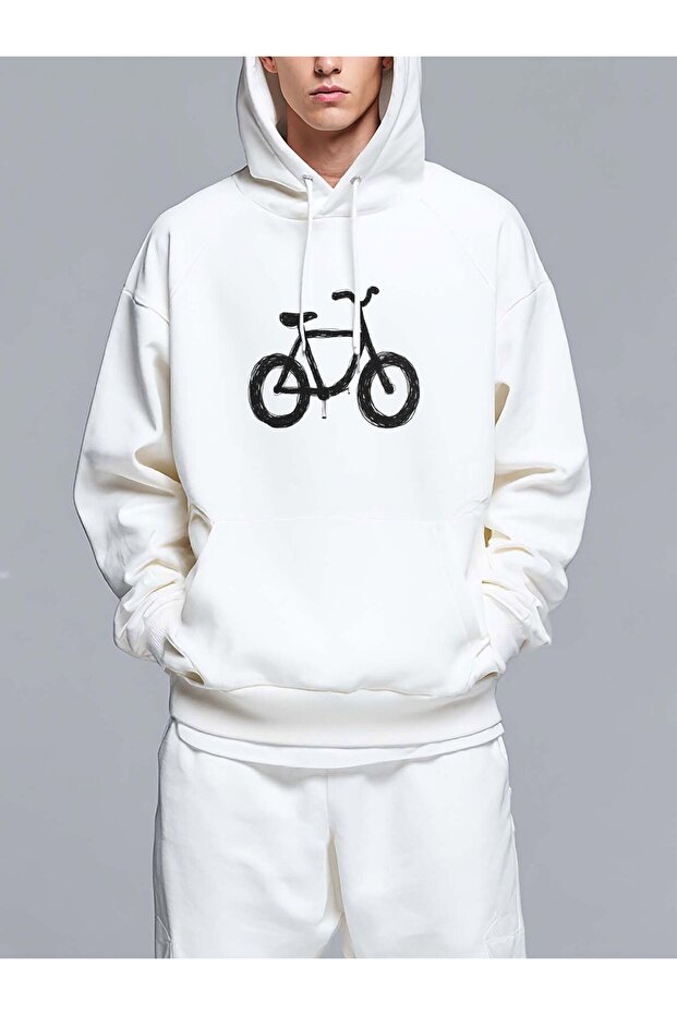 A bicycle with a wireframe look - Men's Printed Hooded Oversize Sweatshirt