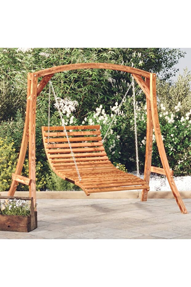 Swing Bed Solid Bent Wood with Teak Finish 115x147x46 cm