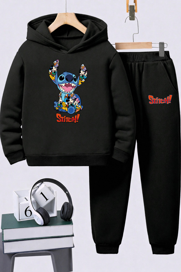 Stitch Printed Kids Premium Sweatshirt Set 2-Piece Hoodie Top and Bottom Set