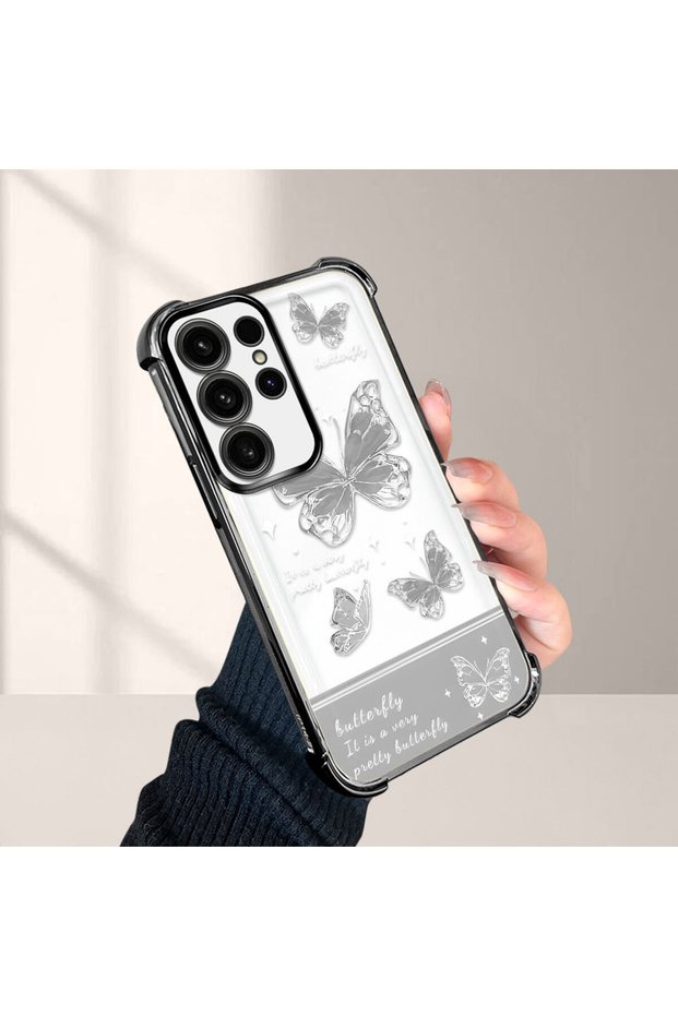 Samsung Galaxy S23 Ultra Compatible Kelebek Printed Transparent Silicone Shock-Absorbing Case Stylish and Durable
