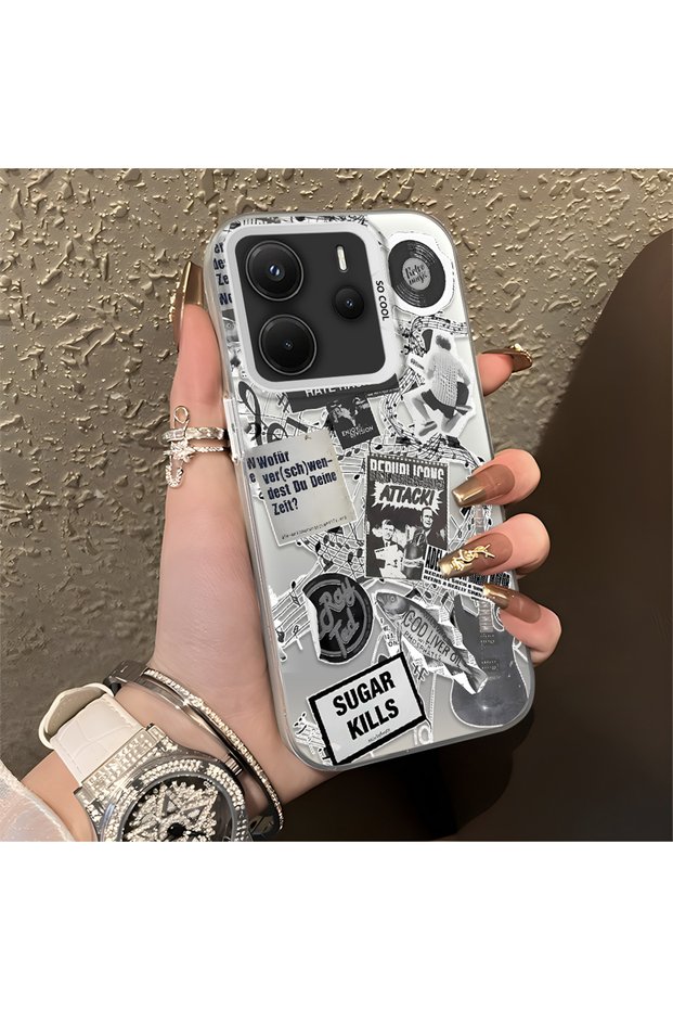 Redmi Note 14 Compatible American Retro Collage Style Pattern Anti-Shake Protection