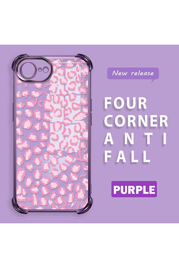 iPhone 16E Compatible Transparent Four-Corner Silicone Coated Glossy Edge Case Leopard Pattern - 1