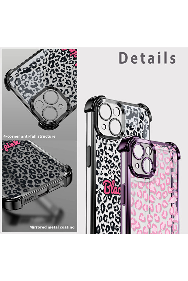 iPhone 16E Compatible Transparent Four-Corner Silicone Coated Glossy Edge Case Leopard Pattern - 7