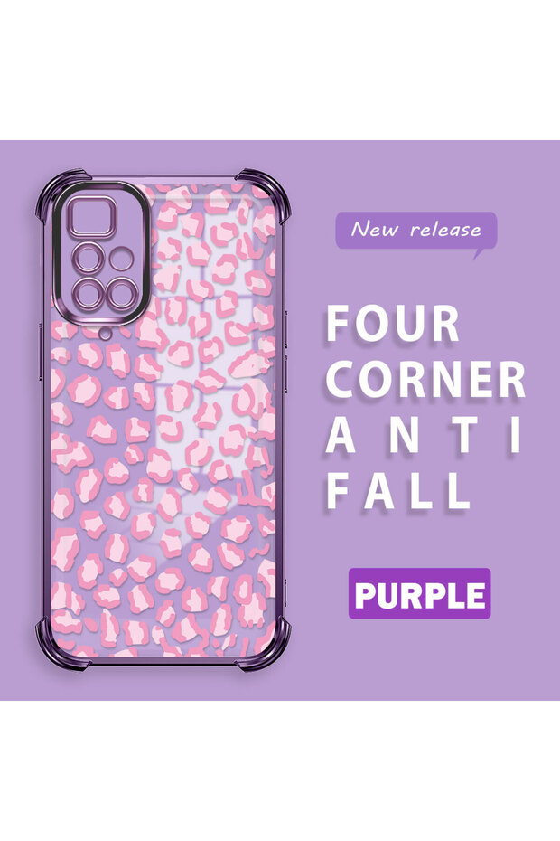 Redmi 10 2022 Compatible Transparent Four Corner Silicone Coated Glossy Edge Case Leopard Pattern