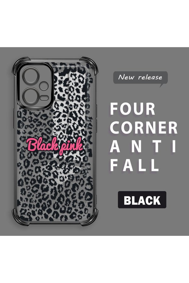 Poco X5 Compatible Transparent Four Corner Silicone Coated Shiny Edge Case Leopard Pattern