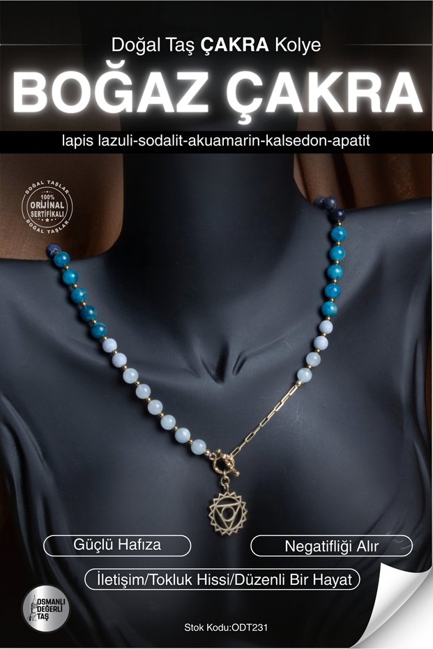 Certified Lapis Lazuli-Sodalite-Aquamarine-Chalcedony-Apatite Natural Stone Throat Chakra Pendant Odt231